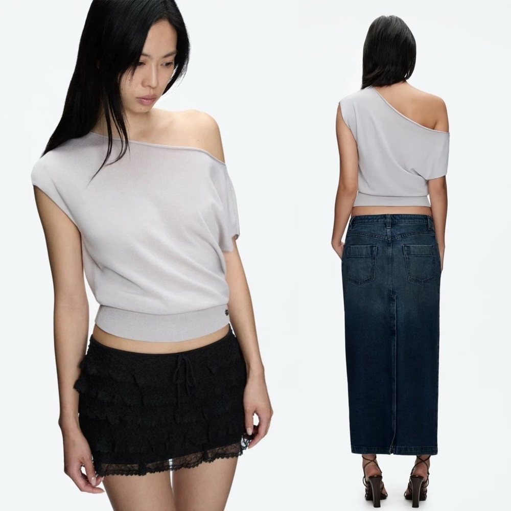 Tankair off shoulder knit top light gray